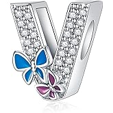Su-Carata Butterfly-Letter Initial-Alphabet Bead Charms - S925 Sterling Silver A~Z Letters Charms with Cubic Zircon Stones, Butterfly Alphabet Beads fit Pandora Bracelets Valentines Gifts for Wife/Girlfriend Women