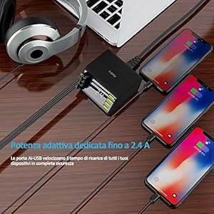 60W Caricatore USB Presa Multipla, QC 3.0 Caricabatterie 8 Port USB Chager with LCD Display per iPhone, iPad, Samsung… - immagine 3
