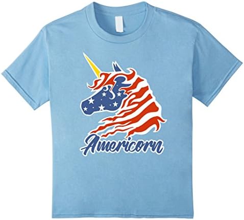 unisex-child Americorn American Flag T-Shirt Unicorn Tee 10 Baby Blue