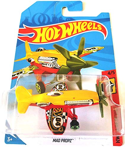 Hot Wheels 2018 50th Anniversary HW Daredevils Mad Propz (Airplane), Yellow and Red