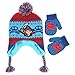 Disney Toddler Boys Jake and the Neverland Pirates Acrylic Winter Laplander Pom Hat with Satin Character Patch and Matching Gripper Mitten Set Blue, One Size