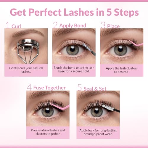 BEPHOLAN Cluster Lashes Kit 608Pcs Lash Book with Glue and Remover and Lash Tweezer Individual EyeLashes D Curl Eyelash Extensions for DIY Eye Lashes Clusters at Home 8-16mm (60D+80D+100D+120D)
