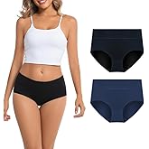 AMZCHPC Women's Cotton Underwear Mid Waisted Brief Style Underpant (2 Pack)