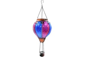 OUISJYER Hot Air Balloon Solar Lantern with Flickering Flame Hanging Solar Lanterns Outdoor Lights Waterproof Lanterns Decorative Garden Patio Yard Party Decor Rose Red&Blue