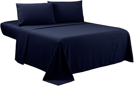 Amazon Com Sfoothome Queen Sheets Set Navy Blue Hotel Luxury 4 Piece Bed Set Extra Deep Pocket 1800 Series Bedding Set Wrinkle Fade Resistant Sheet Pillow Case Set Queen Navy Blue