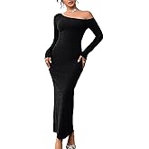 Women One Shoulder Long Sleeve 2026 Bodycon Ruched Night Out Formal Maxi Spring Sparkling Wedding Guest Dresses 204