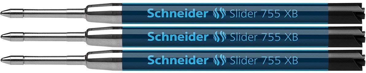 Schneider Slider 755 Ballpoint Refill, Permanent XB Black, Blister Pack of 3