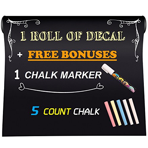 Chalk Paper, UnityStar Removable Chalkboard Contact Paper Wall Decals Stickers with 1 Liquid Chalk Marker & 5 Colors Chalks for Home Office School Blackboard Restaurant Menu, 17.7" X 78.7"