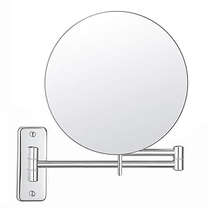 MIRRORMORE 8'' Wall Mounted Makeup Mirror, Magnifying Mirror with 3X with Magnification, Senior Pearl Nickel Bathroom Mirror with 16.4-Inch Extendable Arm(350° Swivel)