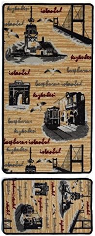 Washable Rubber Backed Non-Slip Long Small Kitchen Mats Anti-Slip Door Mat Area Rugs Set (67x120cm, Istanbul)