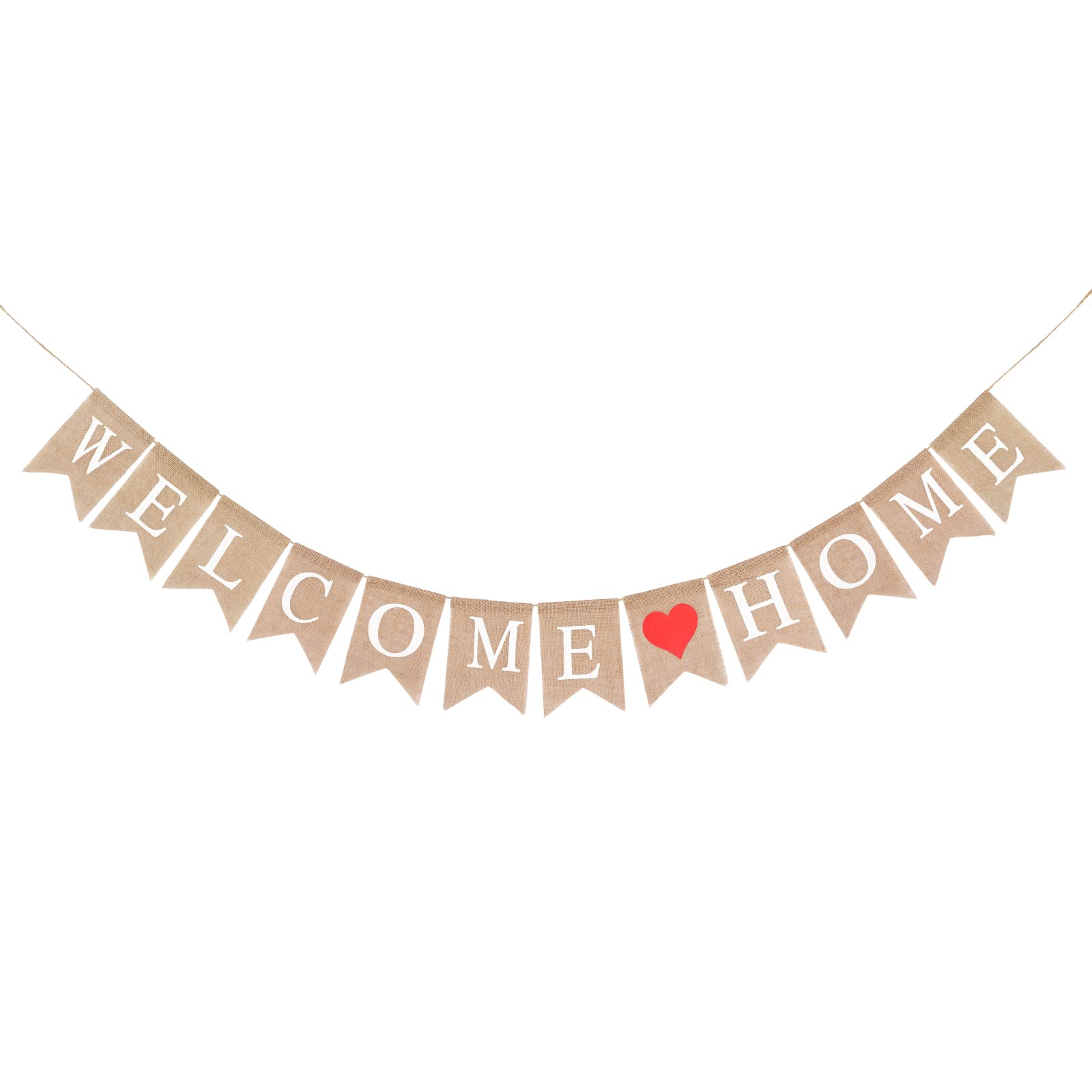 jijAcraft Welcome Banner, 3.5M Welcome Decoration with Heart, Pre-strung Vintage Rustic Burlap Banner for Homecoming, Housewarming, Military Return, New Home, New Baby