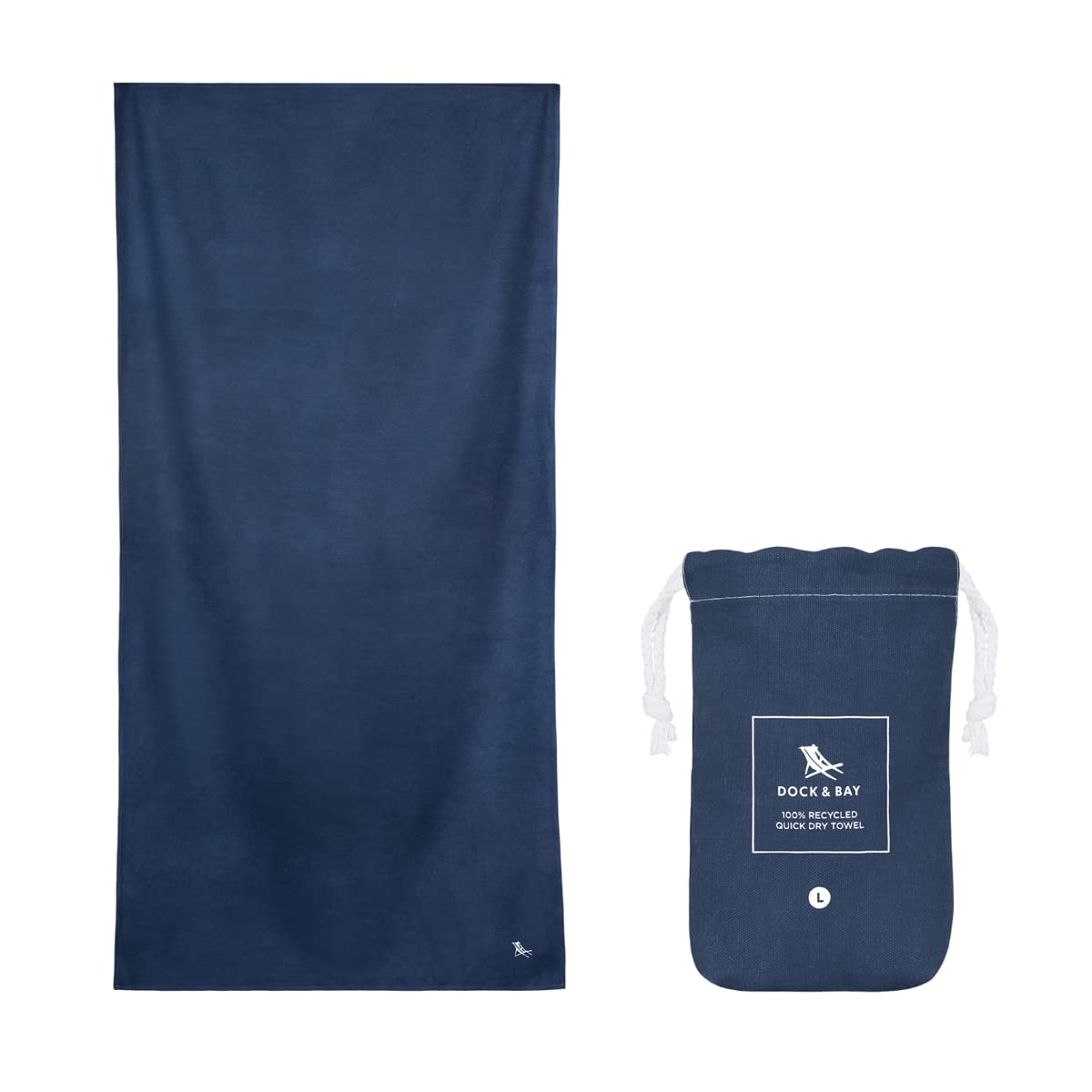 Dock & Bay Beach Towel - Quick Dry, Sand Free - Compact, Lightweight - 100% Recycled - Includes Bag - Essential - Deep Sea Navy - Large (160x90cm, 63x35") — image 1