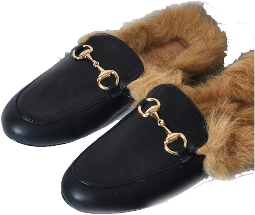 slip on mules with fur