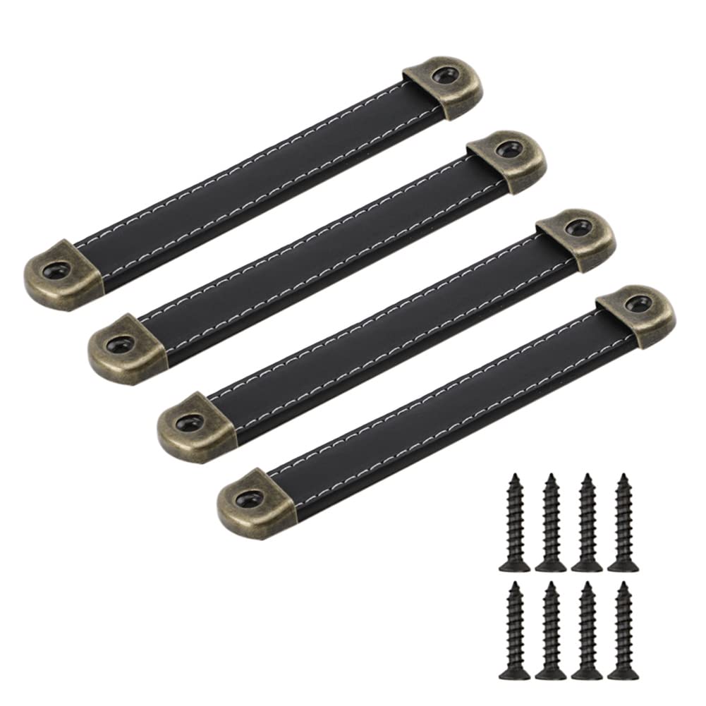 SYDARSYN 4 Pcs Handmade Leather Handles Furniture Kitchen Drawer Pull Wardrobe Cabinet Door Handle Vintage Soft Leather Handles for Cupboard Pulls Drawer Knobs 128mm