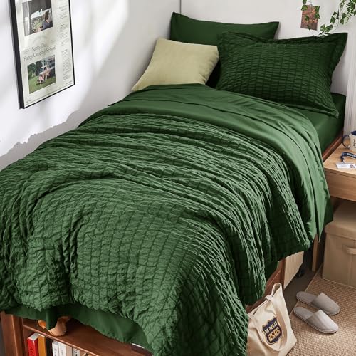 HYMOKEGE Dark Green Twin Comforter Set Seersucker