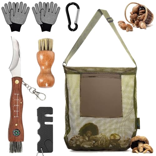 HUIKUANGEU Mushroom Knife, Mushroom Knife,Mushroom Hunting Bag,Mushroom Knife with Brush and Ruler,Folding Knife for Truffle for Collecting