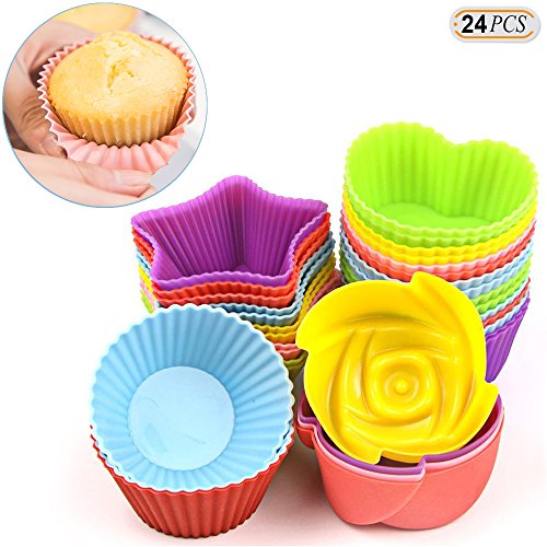 Hisight muffin moulds reusable nonstick silicone cupcak…