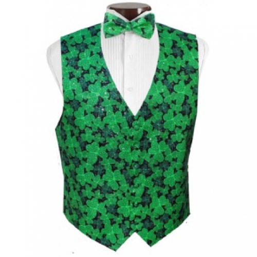 Shimmering Shamrocks Tuxedo Vest and Bow Tie Size XXLarge