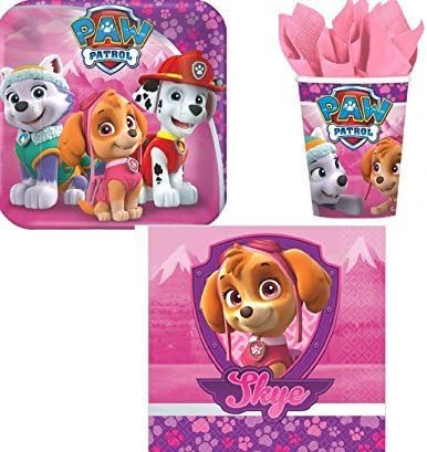 Paw Patrol Pink Girl's Children Birthday Party Supplies Set Plates Napkins Cups Kit for 16