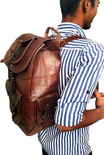 16" Genuine Leather Retro Rucksack Backpack College Bag,school Picnic Bag Travel