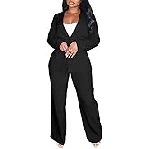 Elainone Pant Suits for Women Professional 2 Piece Outfits Solid Color Button Down Business Casual Blazer Sets