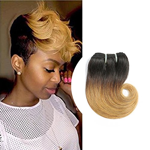 Ombre 1B 27 Human Hair Short Body Wave Bundles Two Tone Brazilian Hair 6" 25g