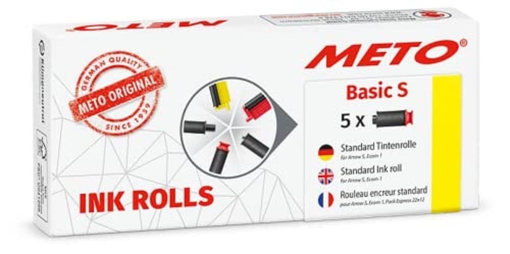 METO Ink Rolls for The METO Basic S Price Labeller (Single-line, for 22×12 mm Labels) 5 Ink Rolls, Black