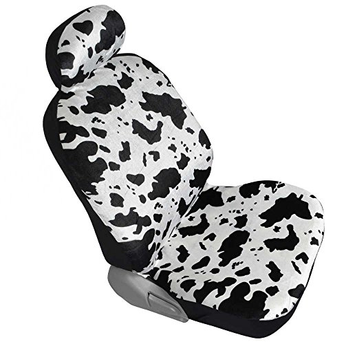 BDK Black and White Animal Print Cow Seat Covers Set w/ Split Bench for