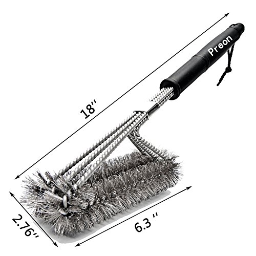 BBQ Grill Brush,Preon 18 Inches 3 In 1 Stainless Steel Best Barbecue Grill Cleaning Brush,Durable And Effective – 100% Rust Proof With Wire Bristles & Long Handle & Strength Clip