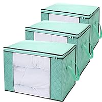 LivingBox Foldable Storage Containers Fabric See-Through Window, Household Home Organizers, Non-Woven Fabric Storage Bins, 3 Pack, Green