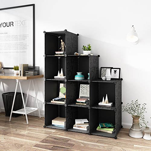 Tespo Multi Use DIY Plastic Organizer, Modular Storage, Freestanding Cabinet, 4 tier Shelving Bookcase, 9 cubes for Toy, household.