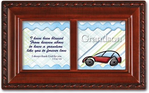 Cottage Garden Grandson Blessings Woodgrain Inspirational Petite Music Box Plays Jesus Loves Me