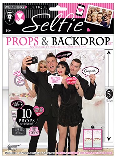 Wedding Selfie Photo Booth Props and Backdrop Set of 10 Props by Express Novelties Online