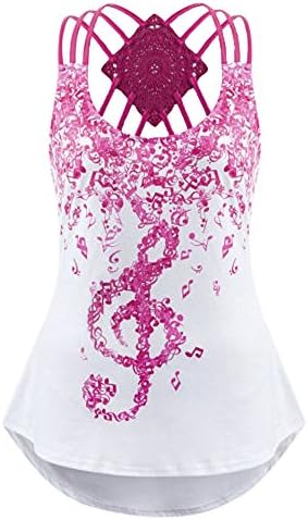 Womens Ladies' Bandages Sleeveless Vest Top Musical Notes Print Strappy Tank Tops (M, Hot pink)