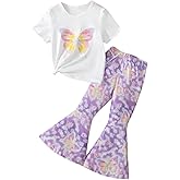OLMRJKD Kid Toddler Girl Clothes Outfits Short Sleeve Butterfly Top Flared Leg Pants Summer Clothing Set