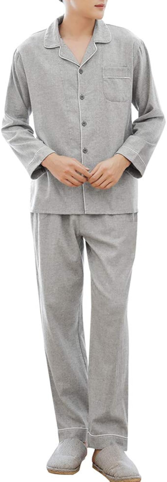 Amazon パジャマ 綿100 メンズ ルームウェア 前開き 長袖 上下セット 通気性 部屋着 無地 チェック柄 夫婦 春 秋 冬 ペアルック パジャマ 通販