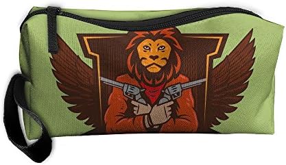 Cosmetic Bags Brush Pouch Lion With Pistol Portable Makeup Bag Zipper Wallet Hangbag Pen Organizer Carry Case Wristlet Holder