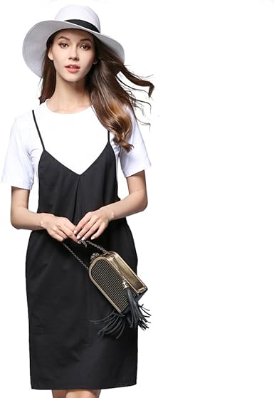 black strap dress with white t shirt