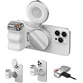 TELESIN Fun Shot Magnetic Phone Camera Grip (White) + C03 Magnetic Selfie Light (Silver) Bundle Kit Compatible with iPhone & 