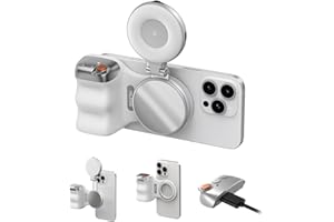 TELESIN Fun Shot Magnetic Phone Camera Grip (White) + C03 Magnetic Selfie Light (Silver) Bundle Kit Compatible with iPhone & 