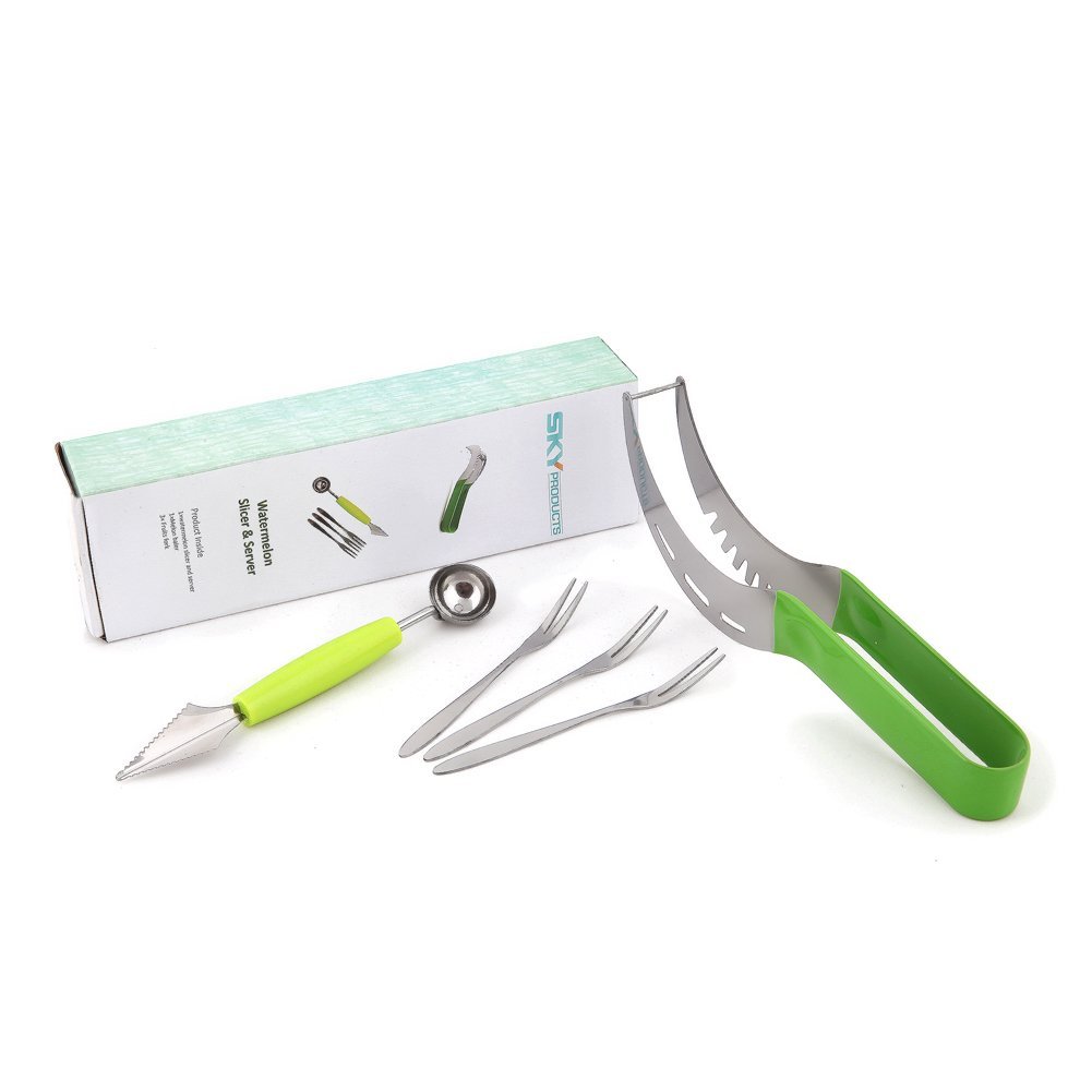 The top Water Melon Slicer Bundle with Melon Baller & Fruit Forks,1