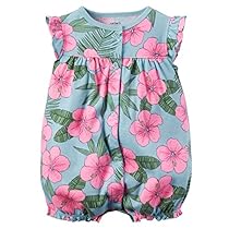 Carter's Printed Snap-Up Cotton Romper - Light Blue with Pink Flowers ( 3 mos )