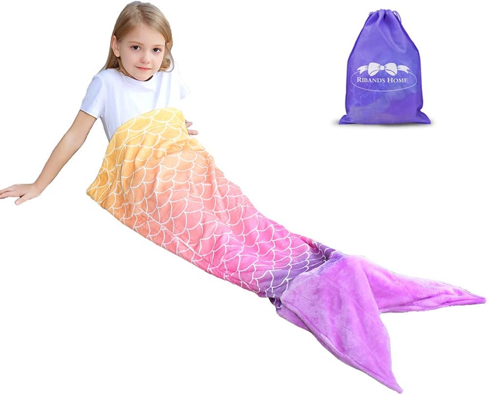 Cozy Mermaid Tail Blanket for Kids and Teens Soft Flannel Fleece Wrapping Cover with Coral Scales Fish Tail – All Season Plush Sleeping and Napping Coverlet (Ages 3-16)
