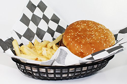 image for Saybrook Products 12 Black Plastic Oval Food/Burger Baskets plus 50 Ch