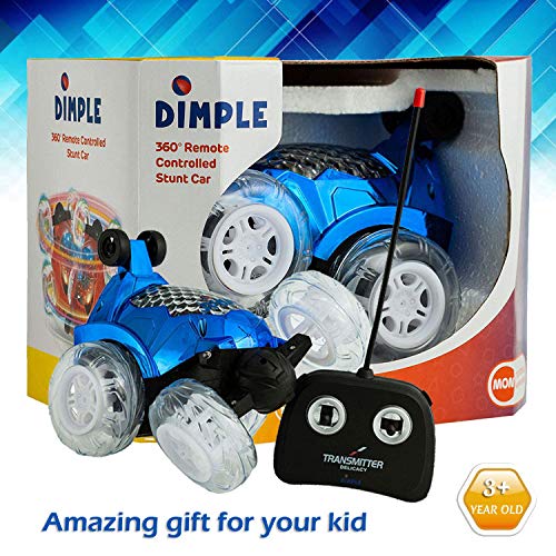 Dimple Blue RC Remote Controlled Stunt Car with 360 Front Wheels for Flipping, Spinning and Racing, Lights Up & Music - Thumbnail 5
