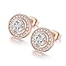 Stud Earrings 18K Rose Gold Plated Cubic Zirconia CZ Halo Ear Stud Hypoallergenic for Women with Sensitive Ears Jewelry Gift