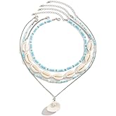 Azusa Sun Seashell Necklace Gold Plated Starfish Necklace Bohemian Beach Imitation Pearl Necklaces for Women Summer Layered Sequins Starfish Shell Beaded Choker Necklace Party Holiday Jewelry
