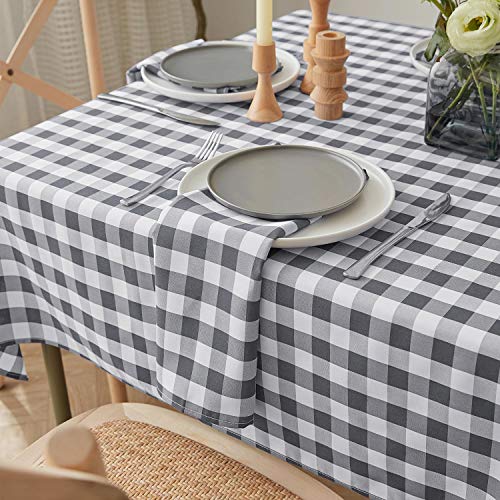 VEEYOO Polyester Checkered Cloth Napkins Set of 12 Pieces Buffalo Plaid Napkins Hemmed Edges Washable Gingham Oversized Dinner Napkins Stain Resistant Table Napkins (17x17 inch, White & Grey Napkins)