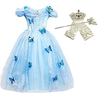 DreamHigh Princess Cinderella Princess Butterfly Costume Dress with Cosplay Accessorries Size 3-4 Years Blue