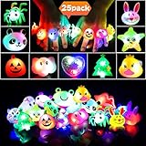 LEEHUR Christmas Led Party Favors Rings for Kids 25pcs Light Up Glow in The Dark Bling Jelly Flashing Ring for Girls Birthday Class Prizes Christmas Stocking Stuffers Party Supplies Gift Goodie Bags